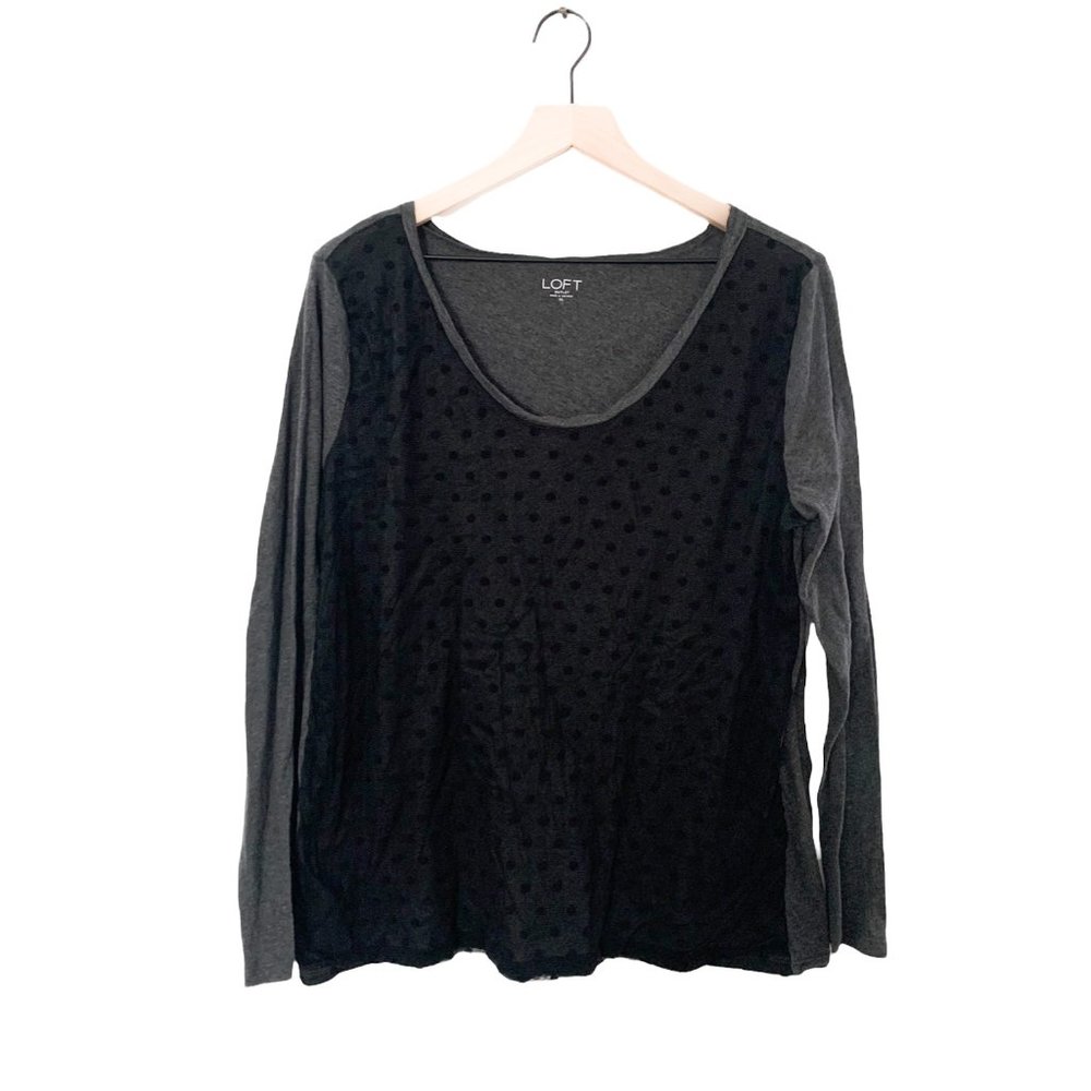 LOFT Outlet Gray Tee With Polka Dot Mesh